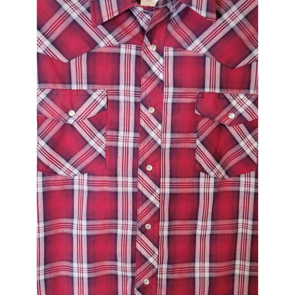 Wrangler‎ Western Shirt Pearl Snap Size XXL Men's Red White Plaid Long Sleeves - Picture 6 of 6